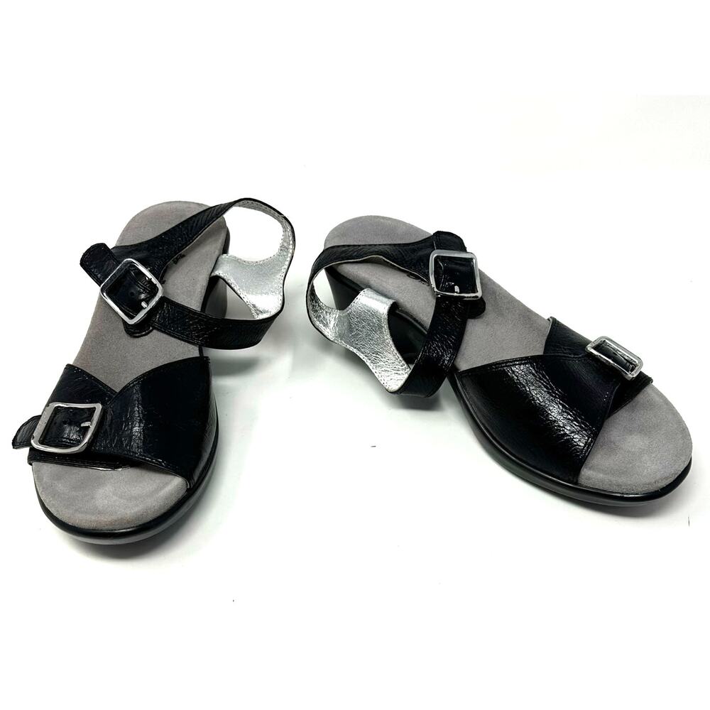 Alegria Size 37‎ Slingback Buckle Strap Shoes Black 2-inch Heels Wedge Casual